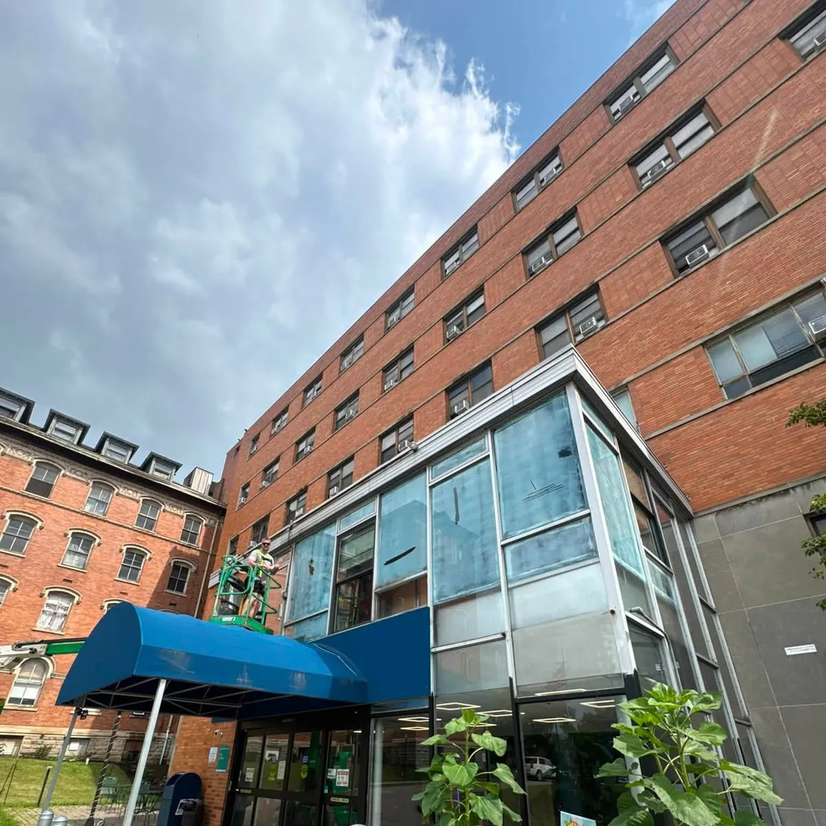 Solar control window film on a glazed building frontage in the Pittsburgh area