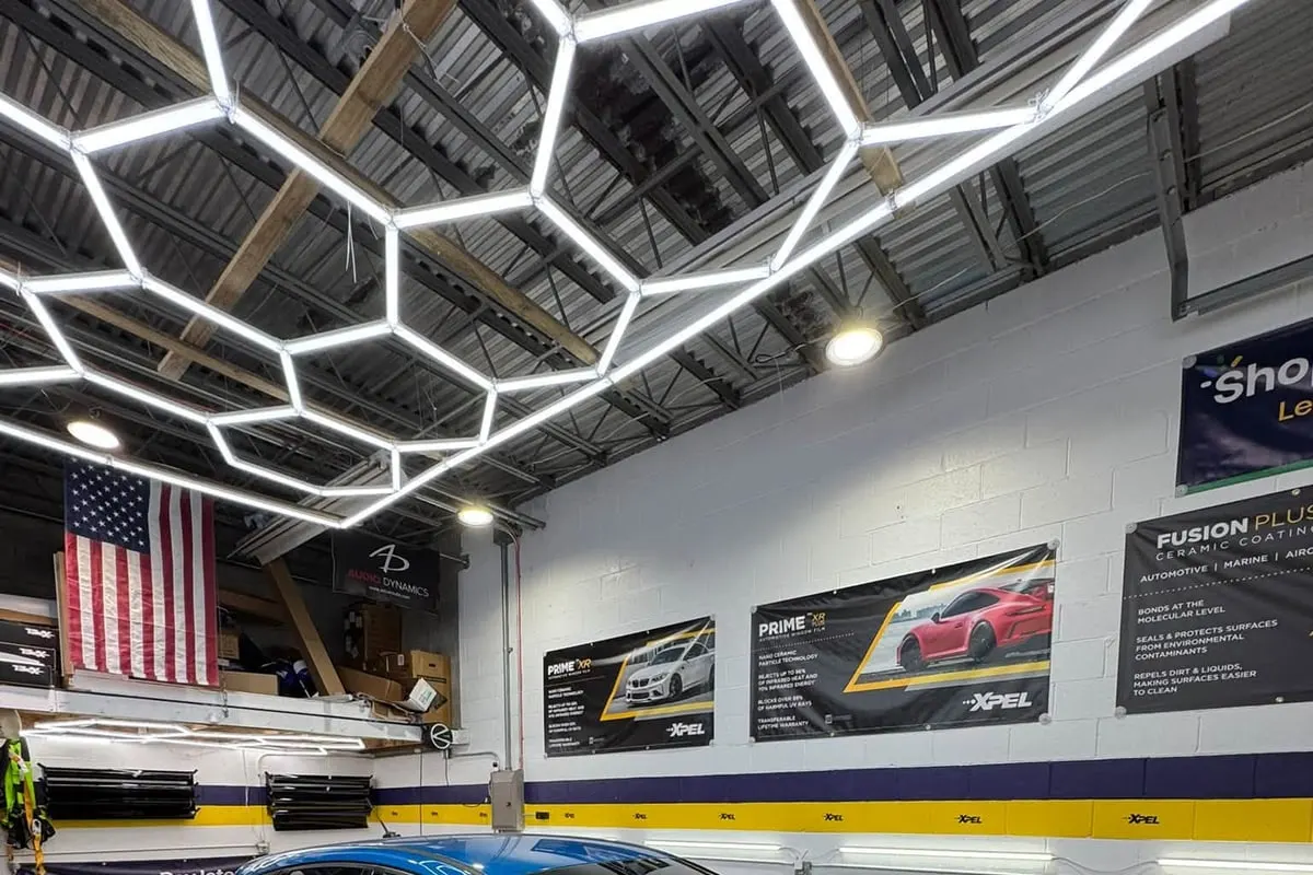 A car inside the Mr. Tint installation bay in Plum, Pennsylvania